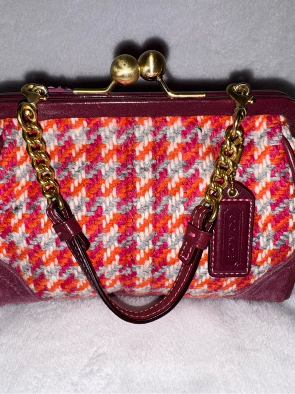 Coach Red & Pink Tweed Frame Mini Bag with Gold Turnlock - Picture 5 of 7
